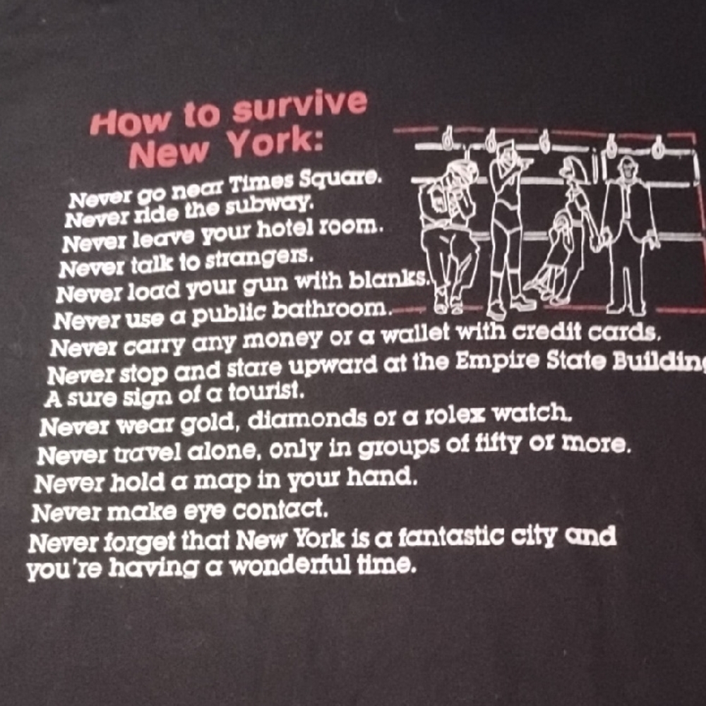 Men's Black Vintage XL Single Stitch New York Survival Guide Shirt Funny Hanes